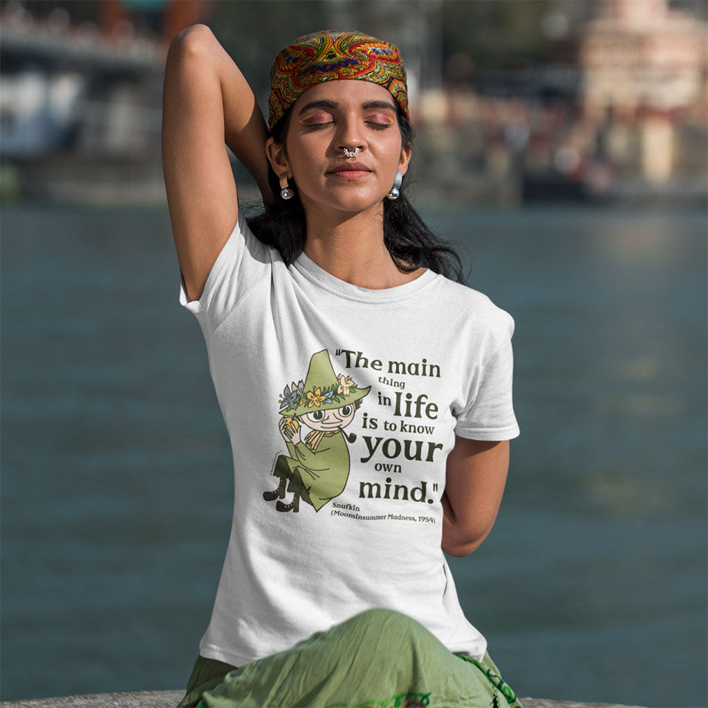 Moomin Know Your Own Mind Moominsummer Madness Snufkin Quote Adult T-Shirt